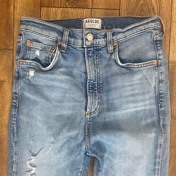 Agolde High Waisted Distresses Cropped Jeans with Raw Hem. Size 28. - Picture 2 of 12